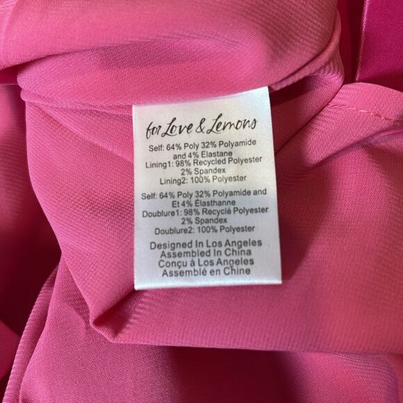 For Love & Lemons Selena Baby Doll Plunging V Neckline Pink Mini Dress Size S - Picture 7 of 7